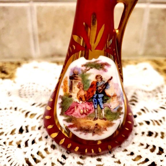 Vintage Courting Couple Porcelain Limoges France Miniature Pitcher Ewer Vase - Picture 2 of 5
